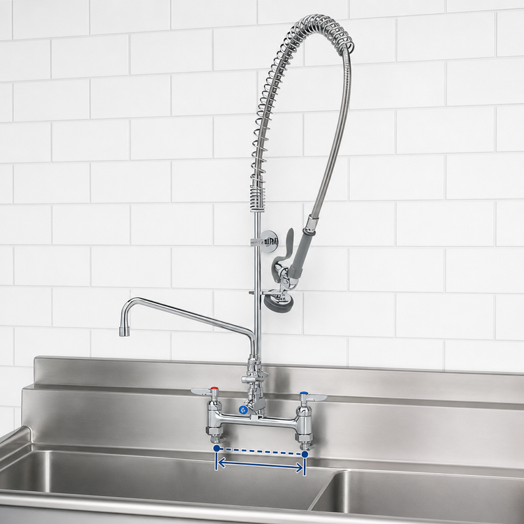 Product image #3 for T&S Brass UltraRinse 8-Inch Adjustable Center Deck Mount Pre-Rinse Mixing Faucet with 12-Inch Swing Nozzle and 44-Inch Hose
