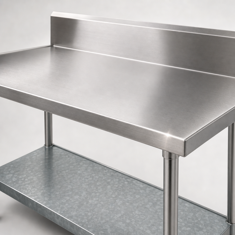 Product image #3 for Advance Tabco 60" x 36" 14 Gauge 304 Stainless Steel Work Table with 10" Backsplash and Galvanized Undershelf