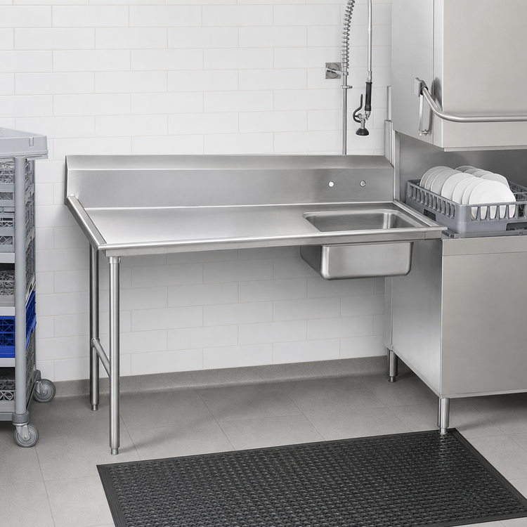 Product image #3 for Advance Tabco 8-Foot Left Straight Soil Dishtable with Pre-Rinse Sink, 14-Gauge 304 Stainless Steel