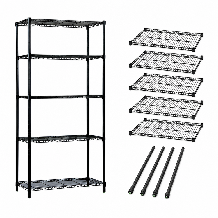 Product image #3 for Quantum Stationary 5-Shelf Wire Shelving Starter Kit, 72-Inch W x 21-Inch D x 74-Inch H, Black Epoxy Finish