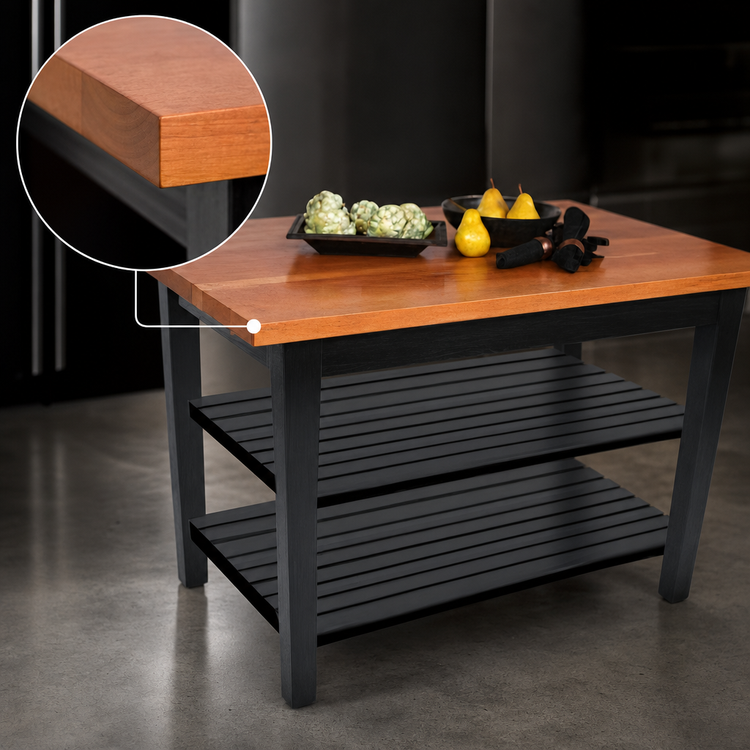Product image #3 for John Boos Rouge et Noir Le Classique 48 x 36 Inch Island Work Table with Wood Top and 2 Slatted Undershelves