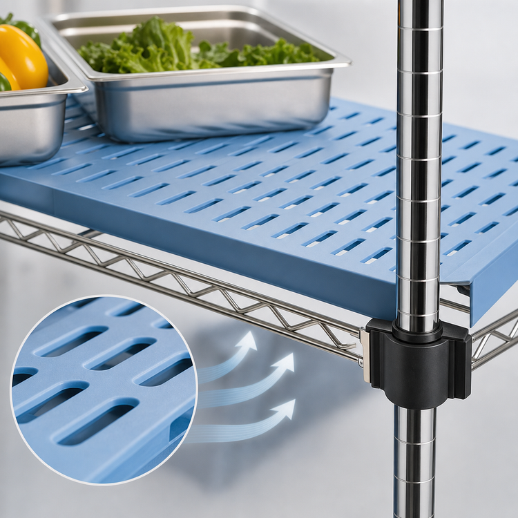 Product image #3 for QuadPlus 60" x 24" Louvered Blue Polymer Shelf Mat with Chrome Quad-Adjust Frame