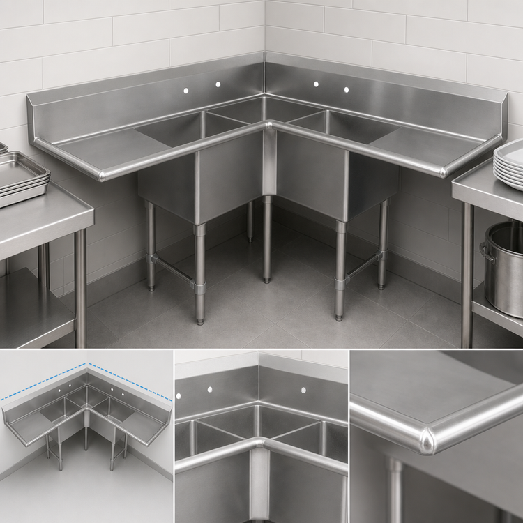 Product image #3 for John Boos Pro-Bowl 3-Compartment Corner Sink with Dual 36-Inch Drainboards, 16-Gauge Stainless Steel