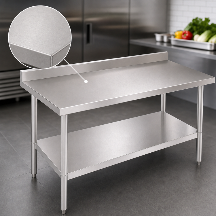 Product image #3 for John Boos Stallion Economy 48" x 30" Stainless Steel Work Table with 5" Backsplash and Undershelf