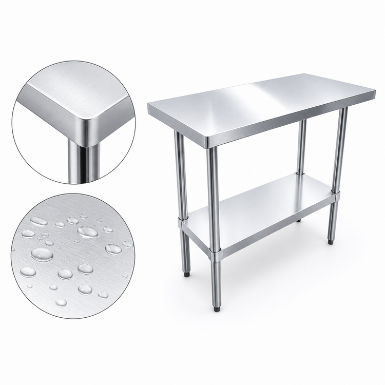 Product image #3 for Sapphire 48 Inch x 24 Inch Stainless Steel Flat Top Work Table with Galvanized Undershelf