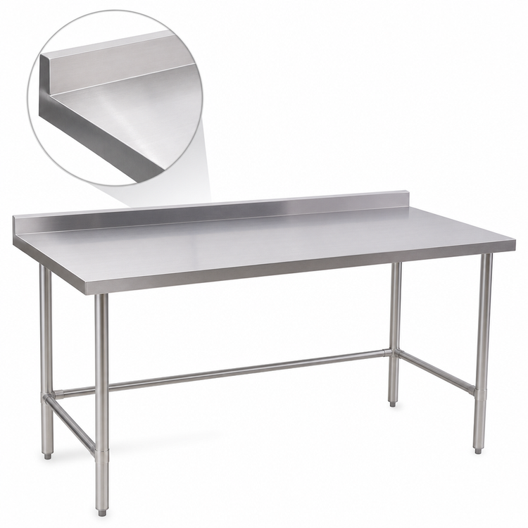 Product image #3 for 48-Inch x 30-Inch Stainless Steel Work Table with Open Base and 2-Inch Rear Up-Turn