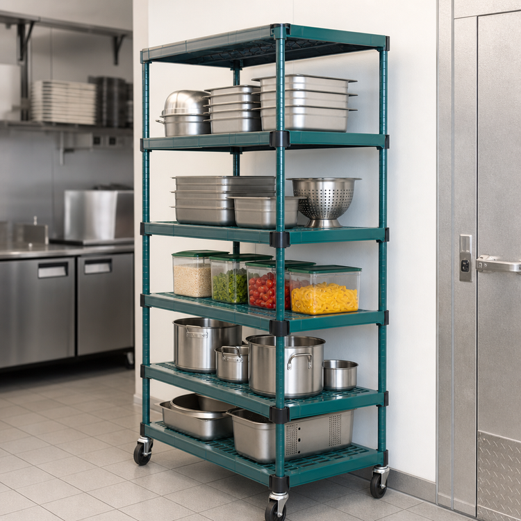Product image #3 for QuadPLUS 5-Tier Mobile Starter Wire Shelving Unit, 60 x 21 x 74 Inches, Hybrid Epoxy Finish
