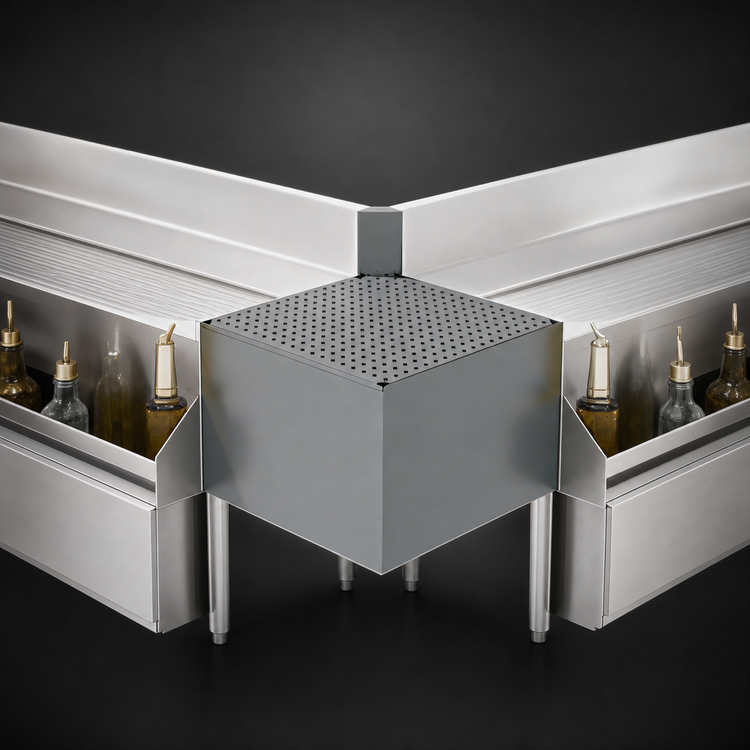 Product image #3 for Advance Tabco Prestige Supreme 20-Inch 90° Outside Corner Underbar Filler with Removable Drainboard Top