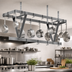 Thumbnail image #3 for Ceiling-Mounted Triple-Bar Stainless Steel Pot Rack with 30 Hooks, 112 x 20 x 18 Inches