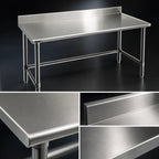 Thumbnail image #3 for Eagle Group Spec-Master T2472STE-BS 72" x 24" Stainless Steel Work Table with 4-1/2" Backsplash, 14-Gauge 300 Series Top and Open Crossrail Base