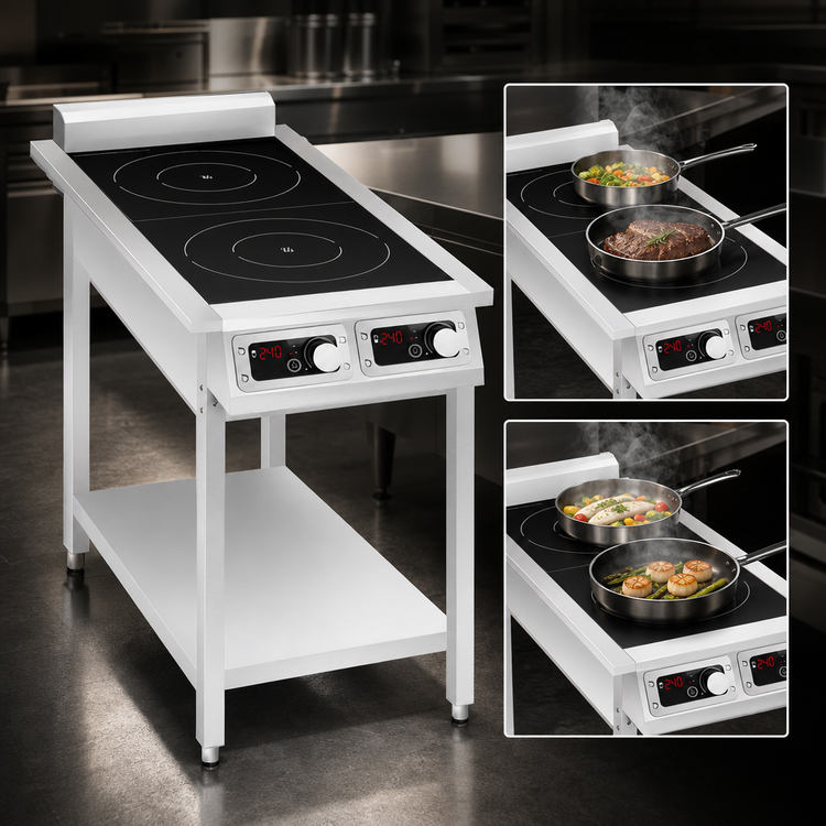 Product image #3 for Commercial Stainless Steel Dual-Zone Freestanding Induction Cooktop, 240V, 1 Phase