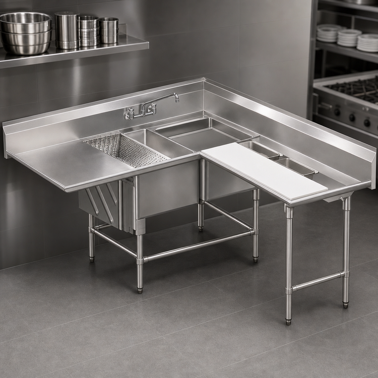 Product image #3 for Spec-Master FNP Series Two-Compartment Prep Sink with 24" Left Drainboard and 48" Right Prep Area