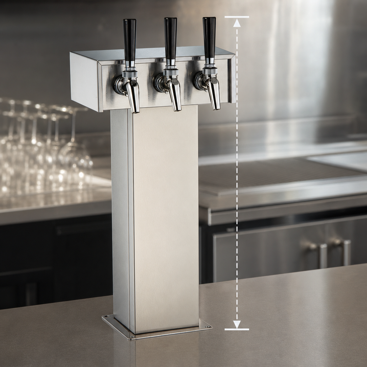 Product image #3 for Perlick Extra High 3-Faucet Countertop Tee Draft Beer Tower, Glycol-Cooled, Polished Chrome