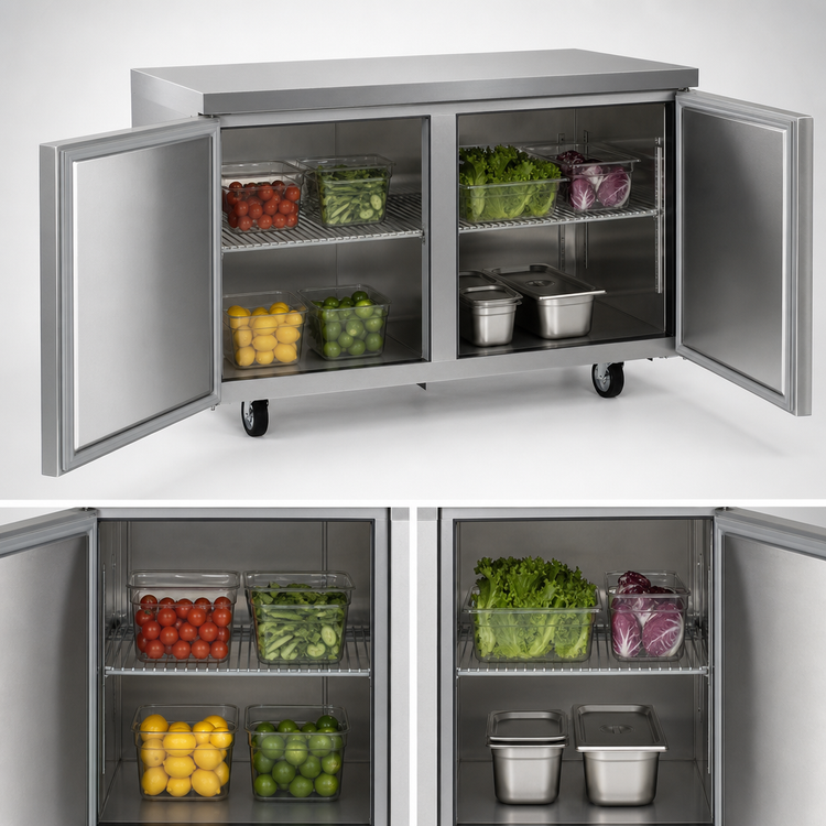 Product image #3 for Delfield 64-Inch Two-Section Refrigerated Worktop Refrigerator with 2 Doors