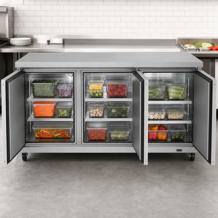 Product image #4 for Kelvinator Commercial 72-Inch Three-Section Undercounter Refrigerator with Solid Hinged Doors