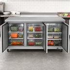 Thumbnail image #3 for Kelvinator Commercial KCHUC72R 72-Inch Three-Section Undercounter Refrigerator, 18 Cu. Ft., Solid Doors, Stainless Steel Worktop