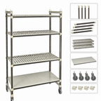 Thumbnail image #3 for Cambro Camshelving® Elements EMT215480VS4480 4-Tier Overhead-Track Mobile Shelving Starter Unit, 3 Vented + 1 Solid Shelves, 900 lb