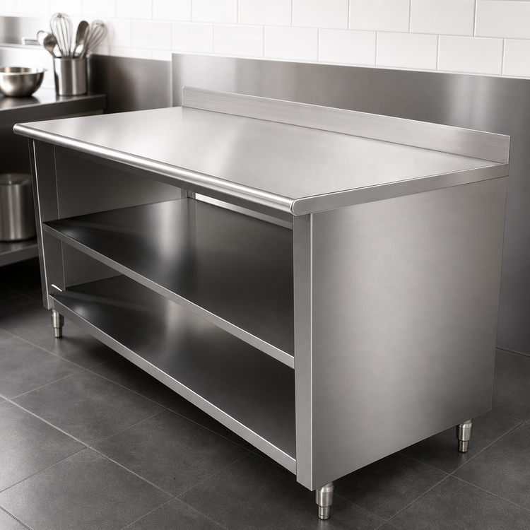 Product image #3 for Advance Tabco Special Value Series 60" x 24" Open Base Stainless Steel Work Table with 5" Backsplash and Mid Shelf