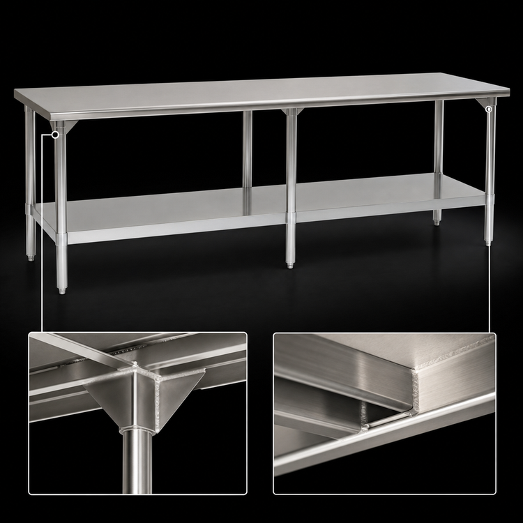 Product image #3 for Eagle Spec-Master 108-Inch x 36-Inch Flat Top Stainless Steel Work Table with Adjustable Galvanized Undershelf