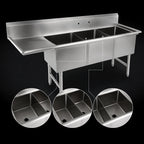 Thumbnail image #3 for John Boos 3B184-1D18L 3-Compartment Stainless Steel Sink with Left Drainboard, 18 x 18 x 14 Inch Compartments, 16-Gauge