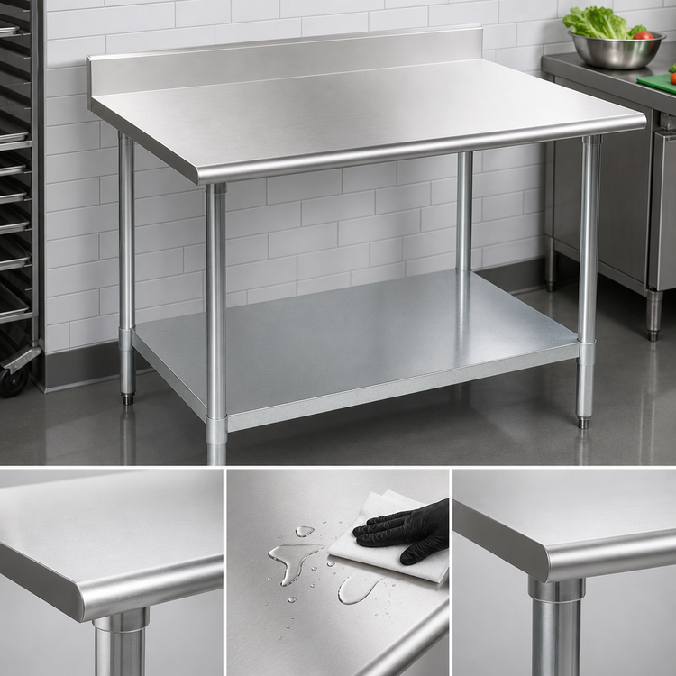 Product image #3 for Spec-Master 60 Inch x 30 Inch 14 Gauge Stainless Steel Work Table with 4-1/2 Inch Backsplash and Adjustable Galvanized Undershelf