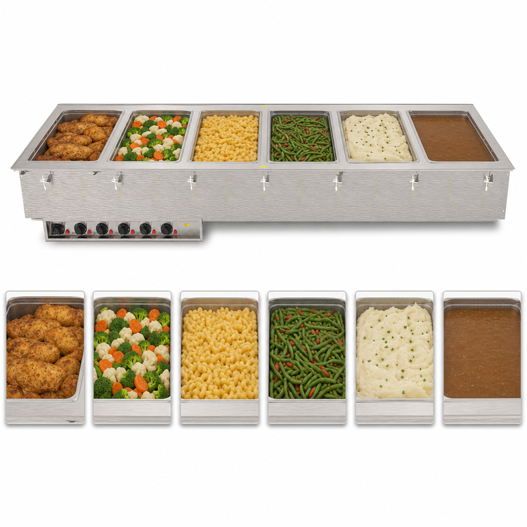 Product image #3 for Vollrath 6-Well Drop-In Electric Hot Food Well with Insulated 12" x 20" Pans, Wet Operation, 208-240V