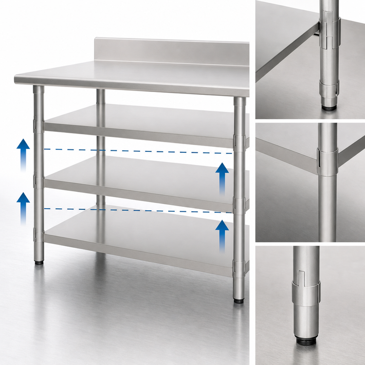 Product image #3 for Eagle Group Adjustable Stainless Steel Work Table Undershelf for 60 x 24 Inch Tables with Uni-Lok Hat Channel Frame