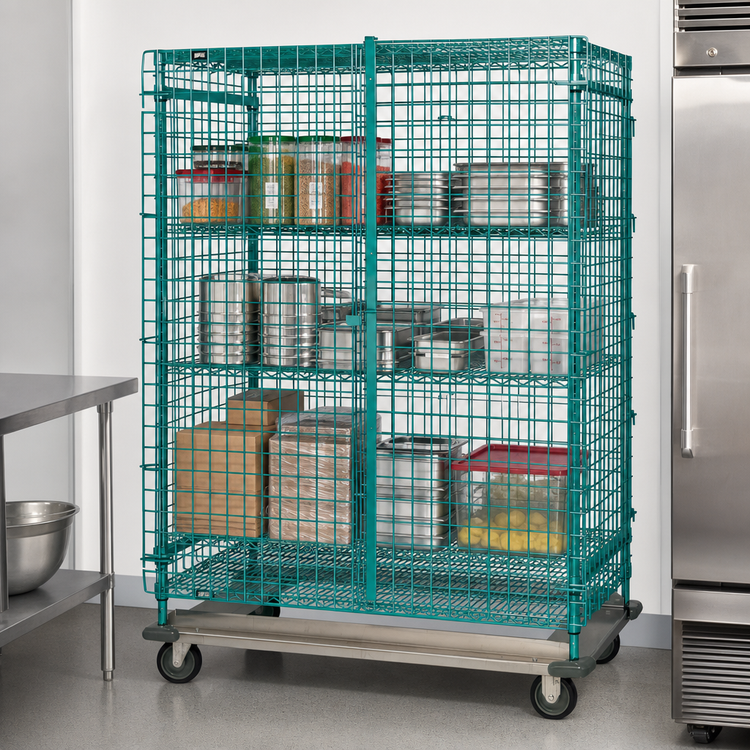 Product image #3 for Quantum MD2436-70SECP 36 x 24 x 70 Inch Mobile Wire Security Cage with Dolly Base, Green Epoxy Antimicrobial Finish