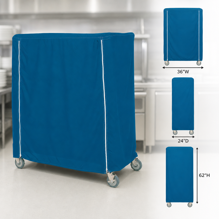 Product image #3 for Metro 36 x 24 x 62 Inch Mariner Blue Nylon Cart Cover for Queen Mary & Banquet Carts