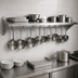 Thumbnail image #3 for Stallion Wall-Mount 304 Stainless Steel Pot Rack Shelf with 10 Hooks, 120 x 18 Inches