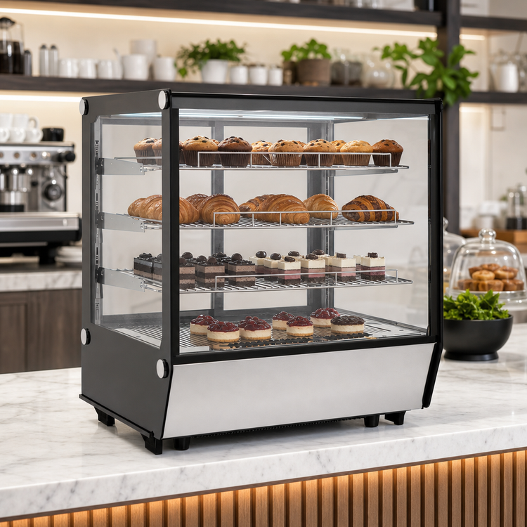 Product image #3 for Omcan 28-Inch Countertop Square Glass Refrigerated Display Case, 5.12 Cu. Ft., Bottom-Mounted Self-Contained