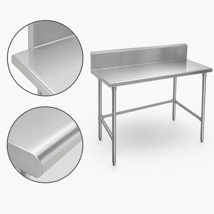 Product image #3 for Advance Tabco 60 Inch x 30 Inch 14 Gauge 304 Stainless Steel Work Table with 10 Inch Backsplash and Galvanized Open Base