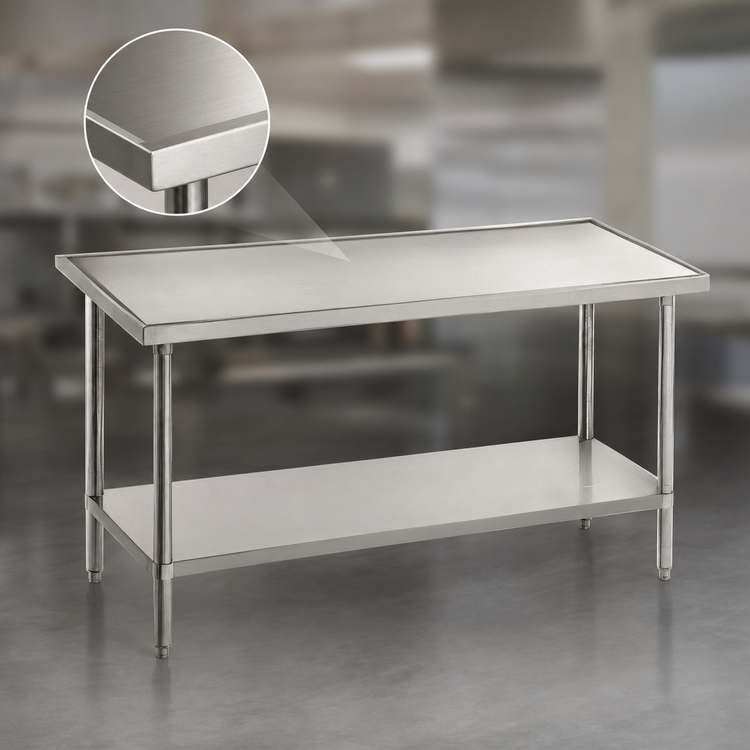Product image #3 for Advance Tabco 84-Inch x 36-Inch 14-Gauge 304 Stainless Steel Work Table with Adjustable Undershelf