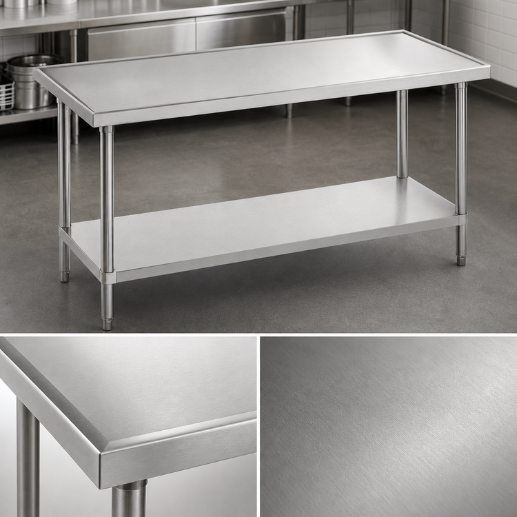 Product image #3 for Advance Tabco 84-Inch x 48-Inch 14-Gauge 304 Stainless Steel Work Table with Galvanized Undershelf
