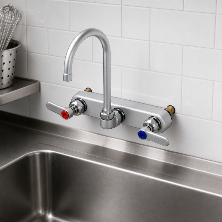 Product image #3 for T&S Brass Wall Mount Workboard Faucet with 5 3/4-Inch Swivel Gooseneck Spout, 8-Inch Centers