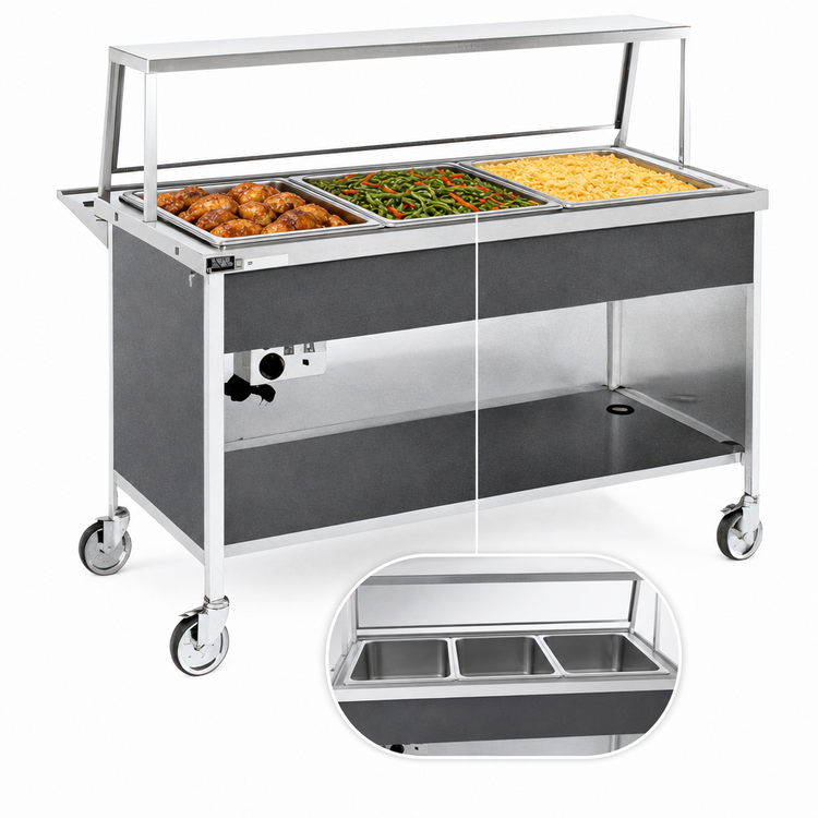 Product image #3 for Atlas Metal CAH-3 Electric 3-Pan Mobile Hot Food Serving Counter