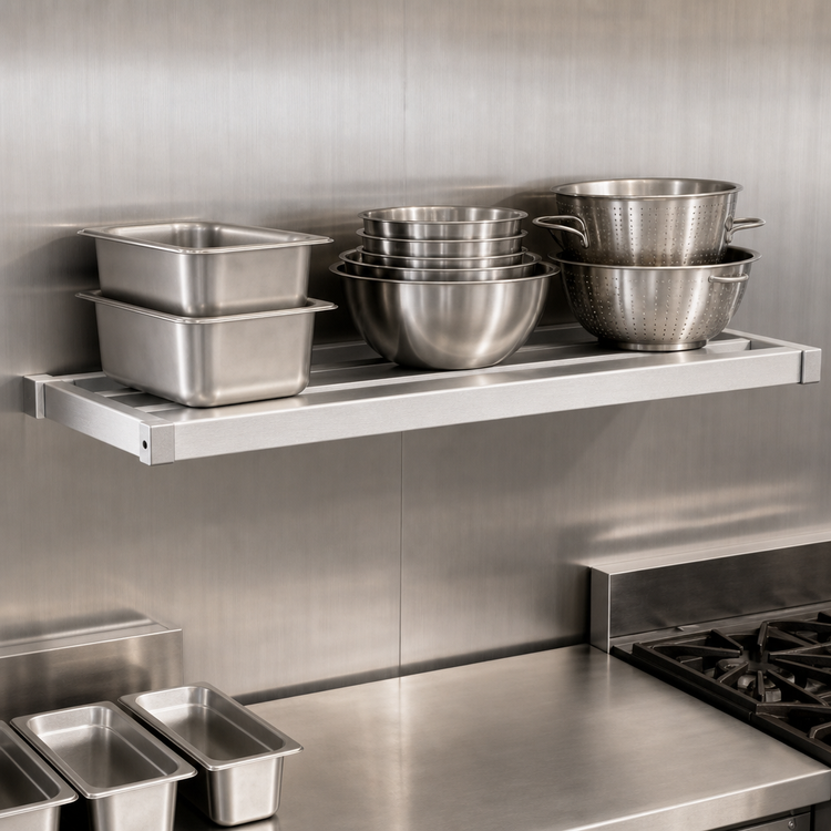 Product image #4 for New Age Heavy-Duty Adjustable Wall-Mounted Aluminum Shelf, 72 x 24 Inches, 2000 lb Capacity