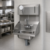 Thumbnail image #3 for Wall-Mount Hand Sink with 14 x 10 x 5-Inch Bowl, Side Splashes, Wrist-Handle Faucet, Towel & Soap Dispensers, 304 Stainless Steel