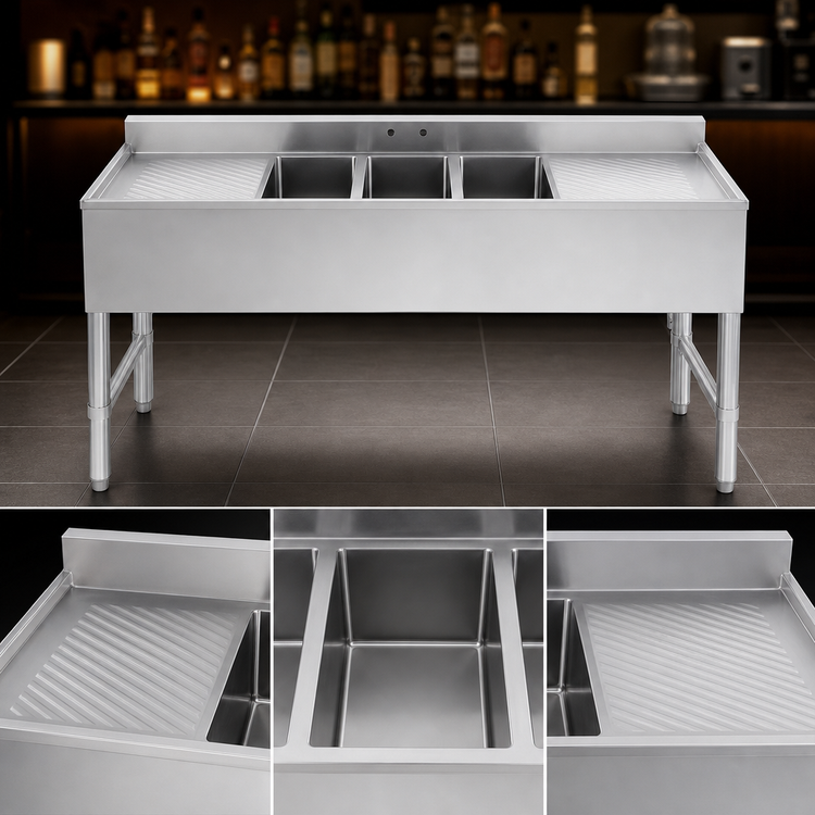Product image #3 for Sapphire SMBS-3D18 72-Inch Three-Compartment Underbar Sink with Left & Right Drainboards