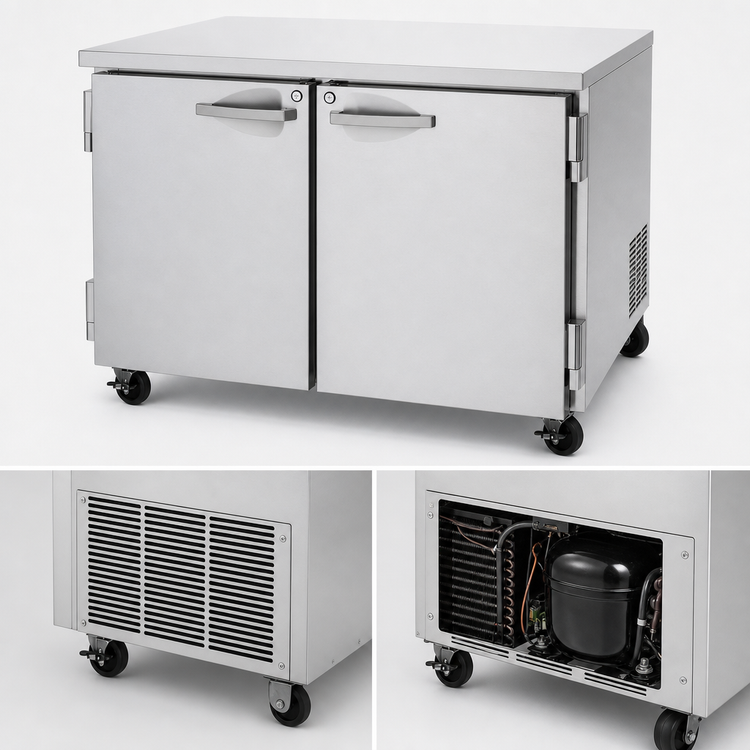 Product image #3 for Turbo Air PRO Series 48-Inch Two-Section Undercounter Refrigerator with Solid Locking Doors, 12.2 Cu. Ft.