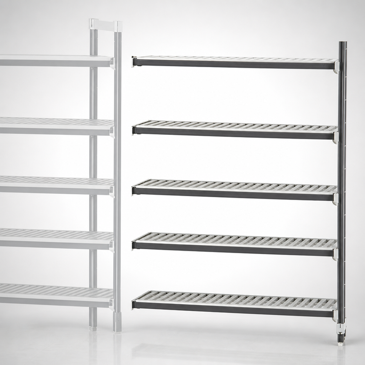 Product image #3 for Cambro Camshelving Elements XTRA 5-Shelf Vented Stationary Add-On Polymer Shelving Unit, 24-Inch Deep x 42-Inch Wide x 84-Inch High, Speckled Gray