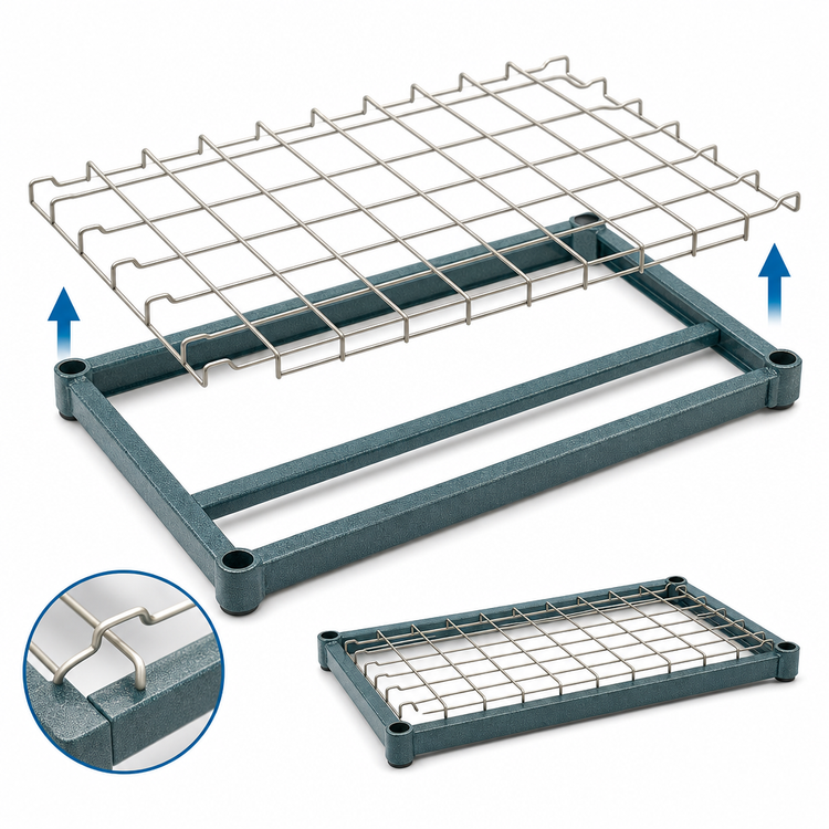 Product image #3 for EagleGard 60 Inch x 18 Inch Dunnage Shelf with Removable Wire Mat, Blue-Green Hybrid Epoxy Finish