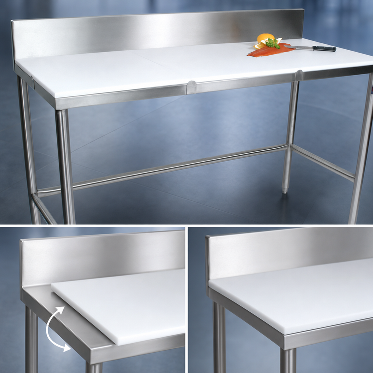 Product image #3 for John Boos Poly Top Trimming Table, 84 x 24 Inches, 3/4-Inch Reversible Top, 6-Inch Backsplash