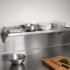 Thumbnail image #3 for John Boos Stallion BHS18132 132-Inch x 18-Inch Wall-Mounted Stainless Steel Shelf, 18-Gauge 300 Series, Satin Finish
