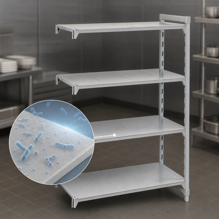 Product image #4 for Cambro Camshelving Premium 24" x 72" x 72" 4-Tier Solid Polymer Add-On Shelving Unit, Speckled Gray