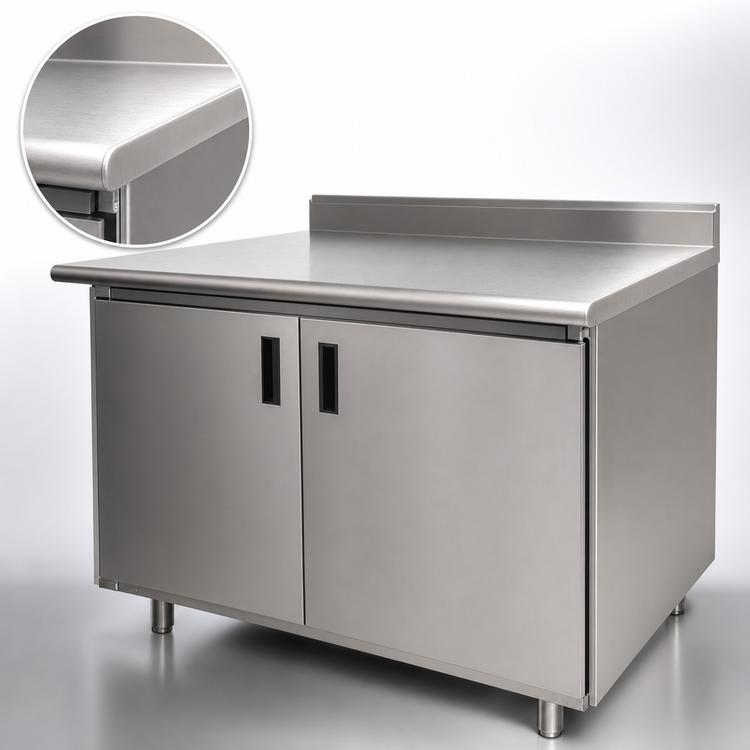 Product image #3 for Advance Tabco Special Value Series Stainless Steel Enclosed Work Table with Cabinet Base and Sliding Doors, 72 x 24 Inch, 16 Gauge Top