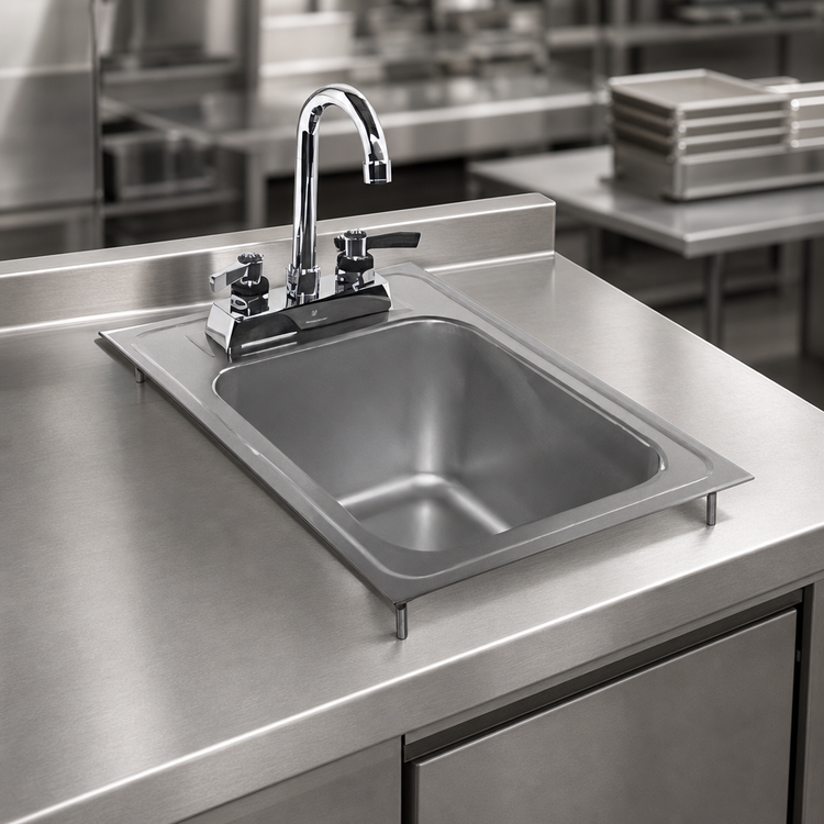 Product image #3 for Glastender Drop-In Hand Sink with Low-Lead Gooseneck Faucet, 12 x 17 Inch, Stainless Steel