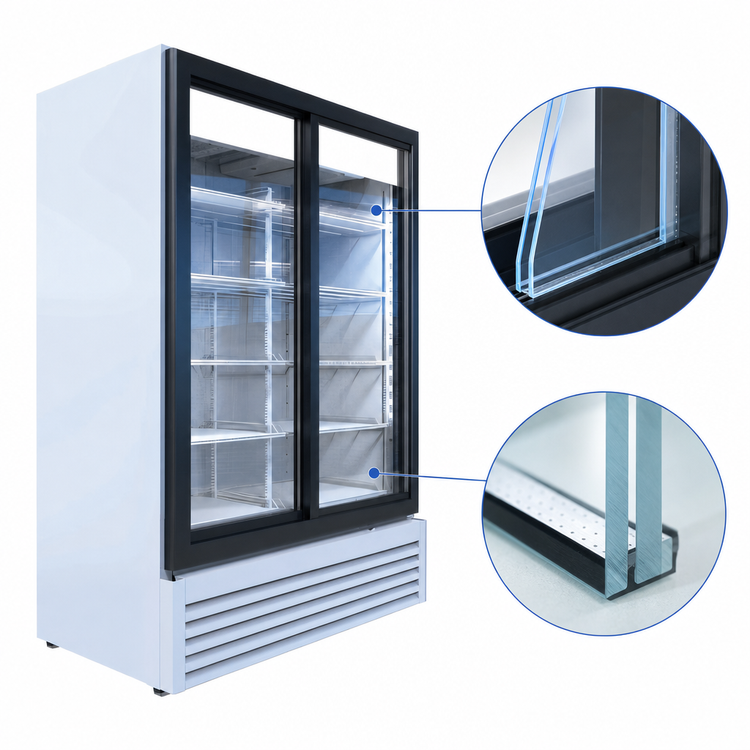 Product image #3 for Beverage-Air Marketeer Two-Section Reach-In Sliding Glass Door Refrigerated Merchandiser, 41.66 Cu. Ft., White