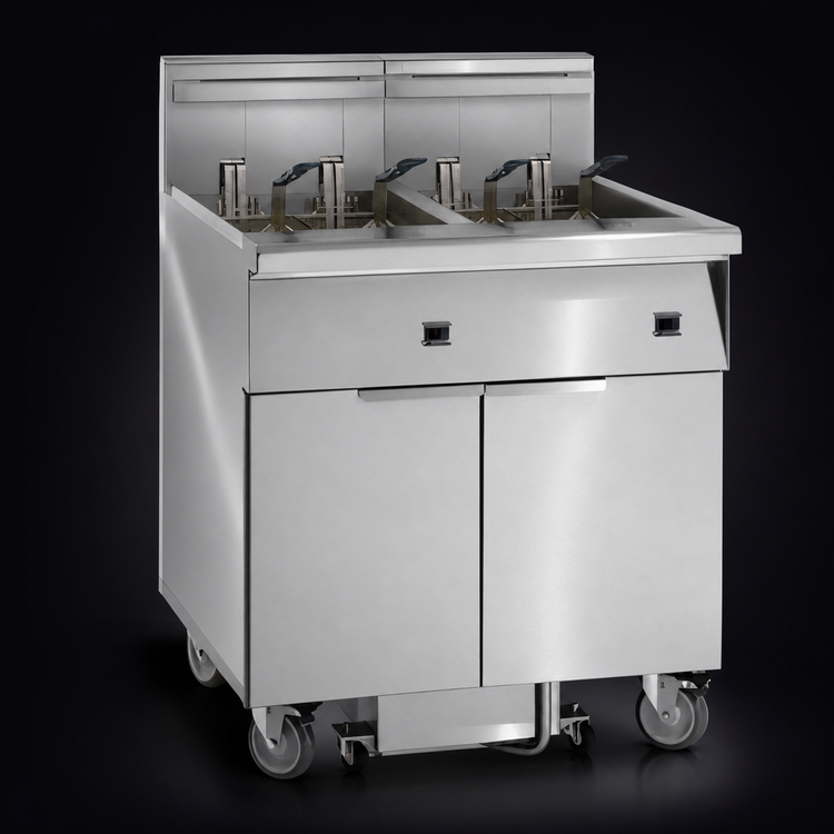 Product image #3 for Imperial Electric Floor Model 4-Tank Battery Fryer with Built-In Space Saver Filter System, 50 lb. per Tank