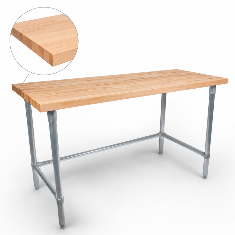 Product image #3 for John Boos HNB05 96-Inch x 24-Inch Edge Grain Wood Top Work Table with Galvanized Base